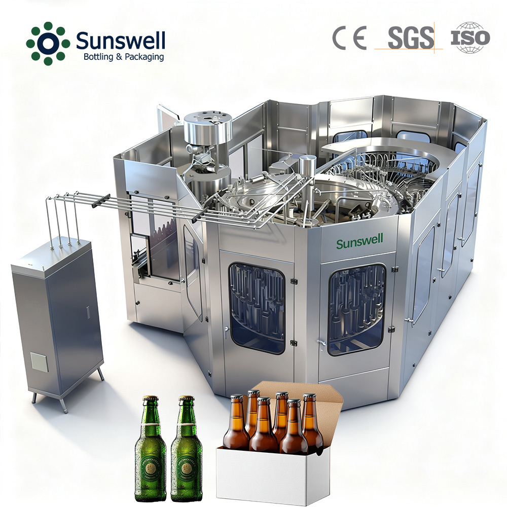 3-in-1 Automatic Rinsing Filling Capping Machine for Glass Bottle Beer Bottling Production Line